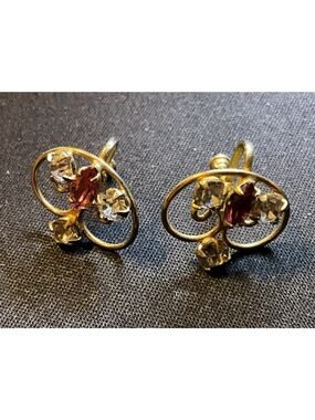 Vintage Screw Back Gold Plated Rhinestone Earrings